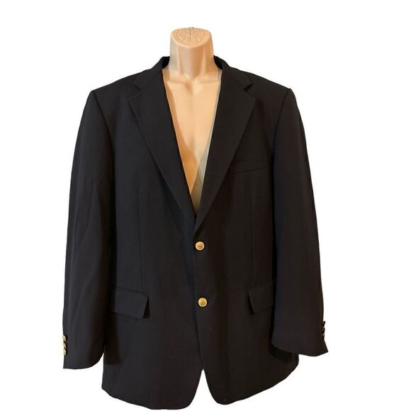 Alan Flusser Wool 2 Gold Button Blazer 44L Blue - Picture 2 of 10